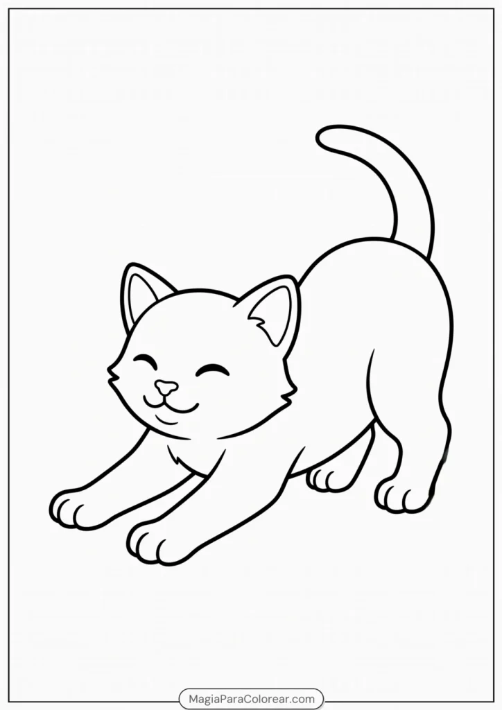 Gatito estirándose con las patas delanteras extendidas para colorear