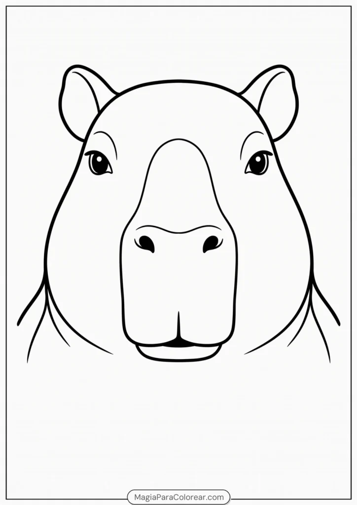 Cabeza de capibara con hocico ancho y orejas redondas para colorear
