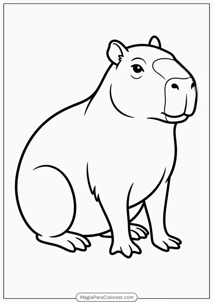 Capibara sentado con las patas delanteras apoyadas para colorear