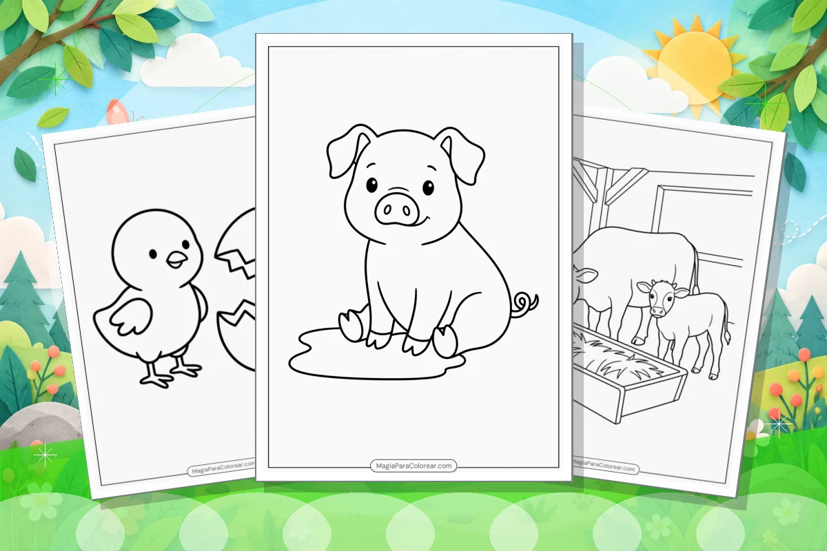 Portada de la colección Dibujos de animales de granja para colorear