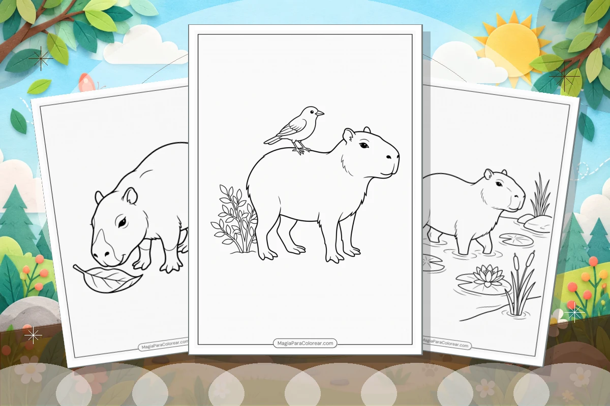 Portada de la colección Dibujos de capibaras para colorear